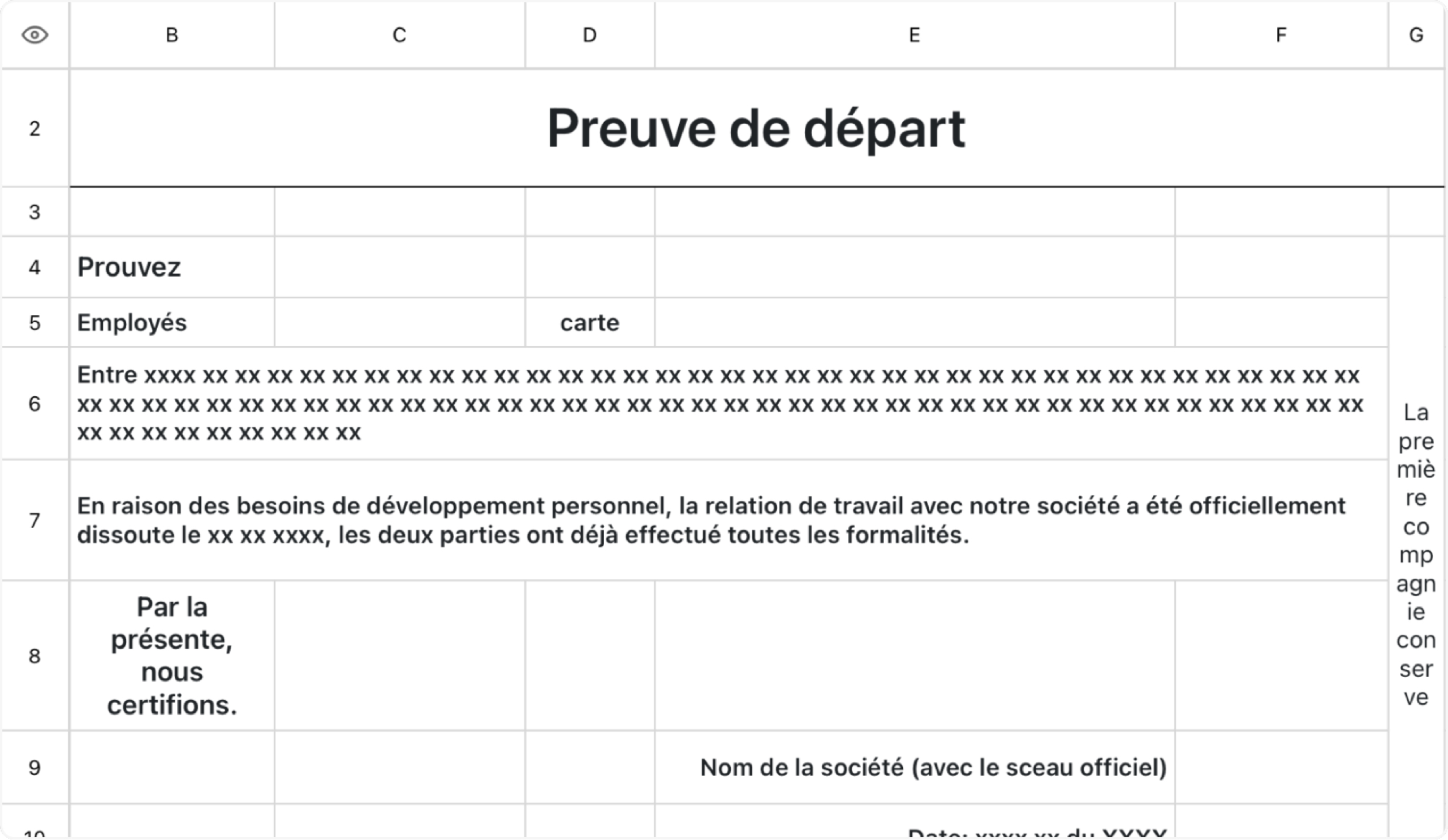 Preuve de départ